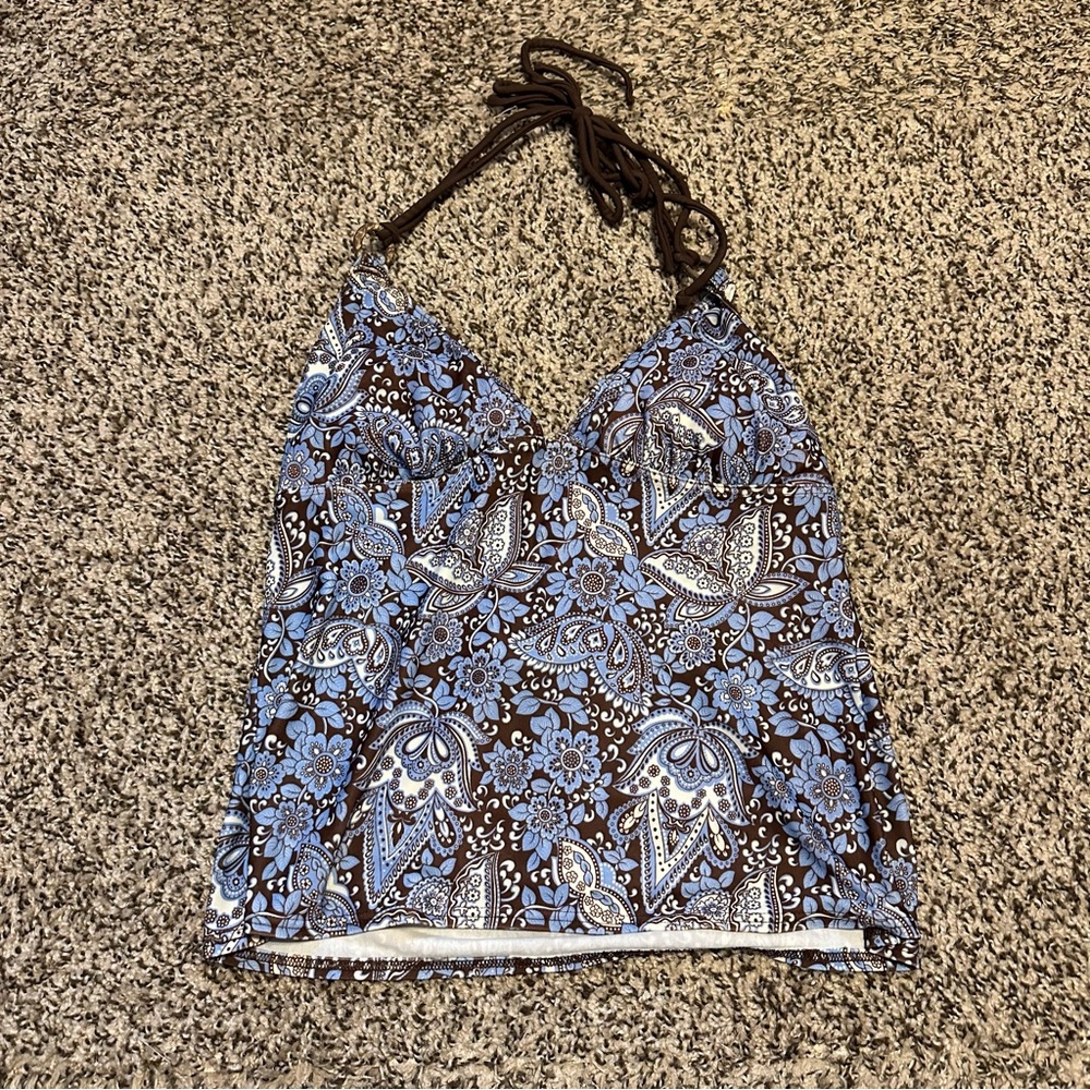 Vintage Blue and Brown Floral Tankini Top